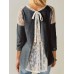Women Casual Lace Patchwork Long Sleeve Blouse