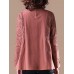 Casual Women Solid Color Hollow Out Long Sleeve Blouse