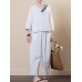 Chinese Style Printed V-neck Linen Cotton Blouse