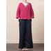 Chinese Style Printed V-neck Linen Cotton Blouse