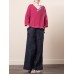 Chinese Style Printed V-neck Linen Cotton Blouse