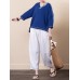 Chinese Style Printed V-neck Linen Cotton Blouse