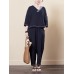 Chinese Style Printed V-neck Linen Cotton Blouse