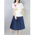 Casual Loose Embroidered O-Neck Short Sleeve Blouse for Women