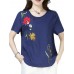 Casual Loose Embroidered O-Neck Short Sleeve Blouse for Women