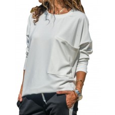 Pure Color Round Neck Long Sleeve Casual T-shirts with Pocket