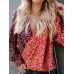 Women Casual V Neck Long Sleeve Floral Printed Blouse