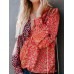 Women Casual V Neck Long Sleeve Floral Printed Blouse