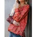 Women Casual V Neck Long Sleeve Floral Printed Blouse