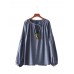 Casual Women Cotton Loose Long Sleeve O-Neck Blouse