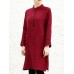 Vintage Women Stand Collar Solid Buttons Long Blouse