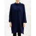 Vintage Women Stand Collar Solid Buttons Long Blouse
