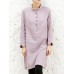 Vintage Women Stand Collar Solid Buttons Long Blouse
