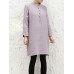 Vintage Women Stand Collar Solid Buttons Long Blouse