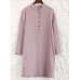 Vintage Women Stand Collar Solid Buttons Long Blouse