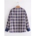Vintage Women Lace Patchwork V-Neck Plaid Long Sleeved Blouse