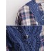 Vintage Women Lace Patchwork V-Neck Plaid Long Sleeved Blouse