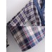 Vintage Women Lace Patchwork V-Neck Plaid Long Sleeved Blouse