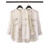 Casual Women Loose Cotton Linen Striped Button Irregular Hem Blouse with Pocket