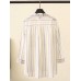 Casual Women Loose Cotton Linen Striped Button Irregular Hem Blouse with Pocket