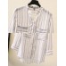 Casual Women Loose Cotton Linen Striped Button Irregular Hem Blouse with Pocket