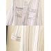 Casual Women Loose Cotton Linen Striped Button Irregular Hem Blouse with Pocket