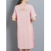 Vintage Short Sleeve Plate Buckle Square Collar Dress