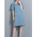 Vintage Short Sleeve Plate Buckle Square Collar Dress