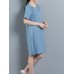 Vintage Short Sleeve Plate Buckle Square Collar Dress