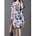 Vintage Women Loose Printing Short Sleeve Elegant Dress