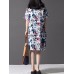 Vintage Women Loose Printing Short Sleeve Elegant Dress
