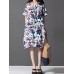 Vintage Women Loose Printing Short Sleeve Elegant Dress