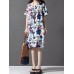 Vintage Women Loose Printing Short Sleeve Elegant Dress