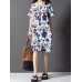 Vintage Women Loose Printing Short Sleeve Elegant Dress