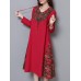 Vintage Women Cotton Linen Elegant Patchwork Hooded Dress