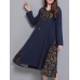Vintage Women Cotton Linen Elegant Patchwork Hooded Dress