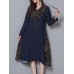 Vintage Women Cotton Linen Elegant Patchwork Hooded Dress