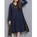 Vintage Women Cotton Linen Elegant Patchwork Hooded Dress