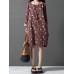 S-5XL Women Long Sleeve Floral Print Ethnic Mini Dresses
