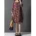 S-5XL Women Long Sleeve Floral Print Ethnic Mini Dresses