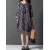 S-5XL Women Long Sleeve Floral Print Ethnic Mini Dresses