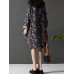 S-5XL Women Long Sleeve Floral Print Ethnic Mini Dresses