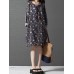 S-5XL Women Long Sleeve Floral Print Ethnic Mini Dresses