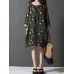 S-5XL Women Long Sleeve Floral Print Ethnic Mini Dresses