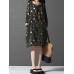 S-5XL Women Long Sleeve Floral Print Ethnic Mini Dresses