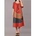 S-5XL Women Casual Short Sleeve Splice Loose O-neck Mid Long Dress