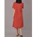 S-5XL Women Casual Short Sleeve Splice Loose O-neck Mid Long Dress