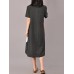 S-5XL Women Casual Short Sleeve Splice Loose O-neck Mid Long Dress