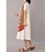 S-5XL Women Casual Short Sleeve Splice Loose O-neck Mid Long Dress