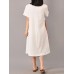 S-5XL Women Casual Short Sleeve Splice Loose O-neck Mid Long Dress
